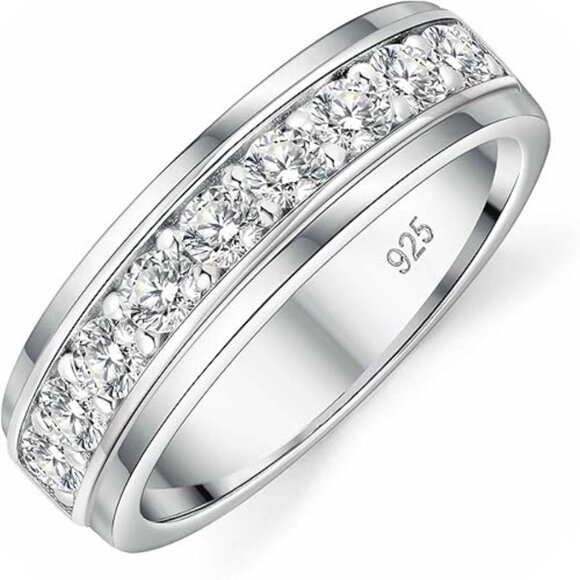 1ct D Color 4K White Gold Plated 925 Sterling Silver Moissanite Wedding Rings